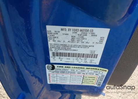 2010 Ford F-150 Fx2 Sport/Xl/Xlt из США, поврежденный, VIN 1FTEW1C85AFA39807